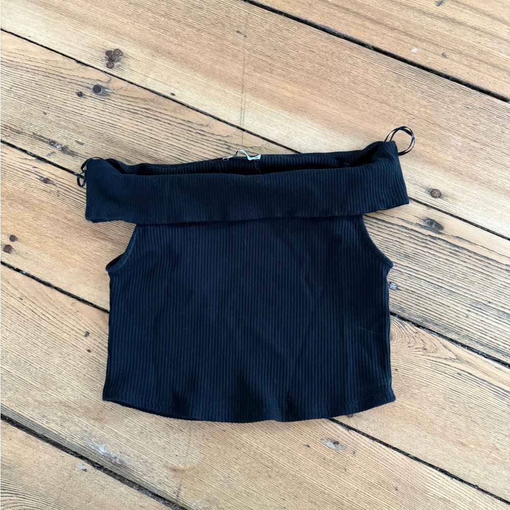 Zara Black Ribbed Off-Shoulder Top